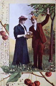 Couple cueillant des cerises, vers 1908 - Hungarian School